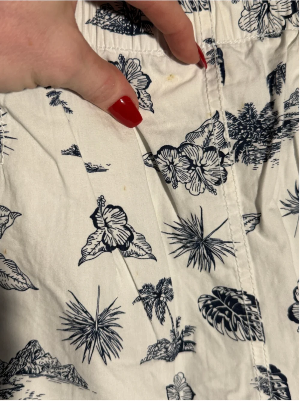 Men's Oxford Blue Swim Trunks XXL Beige Black Tropical Print